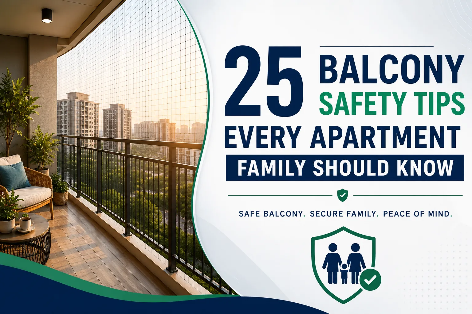Safe apartment balcony with organised furniture and secure outdoor space